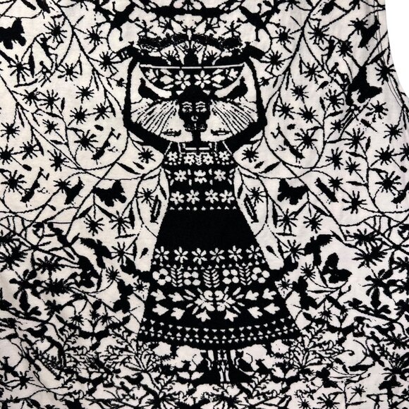 Plenty By Tracy Reese Sleeveless Top Black White Skeleton Tribal Woman M - Picture 2 of 8